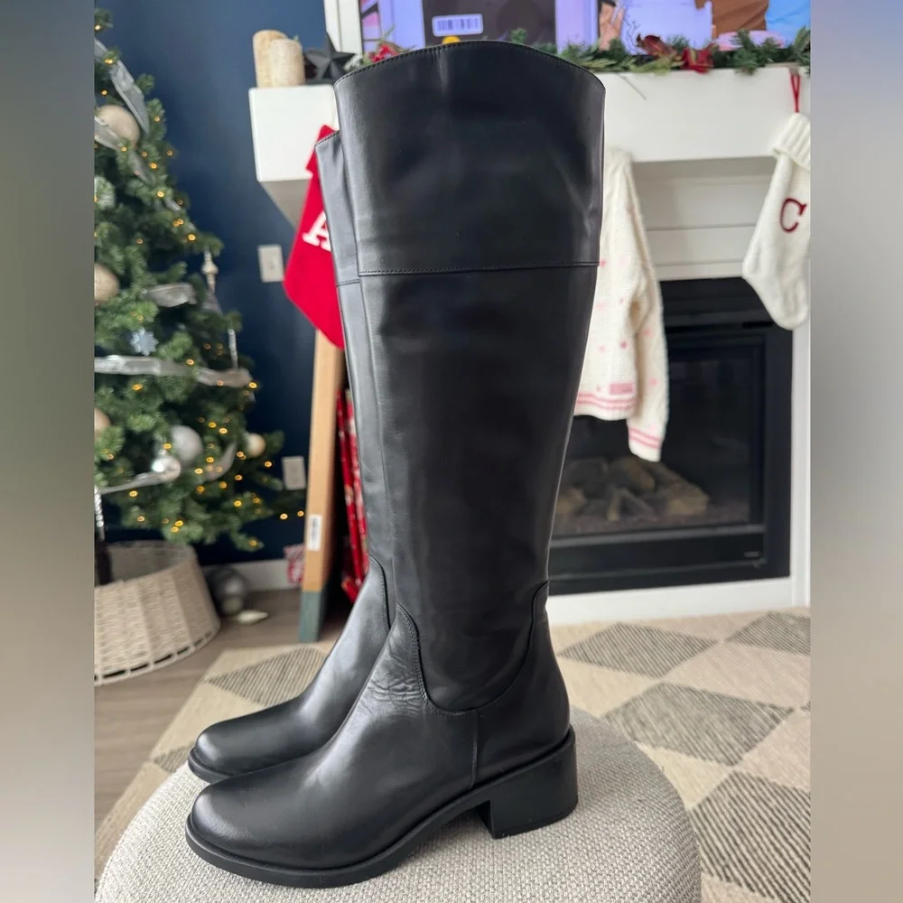 Emanuele Crasto Made in Italy Black Italian Leather Knee-High Riding Boots 8.5